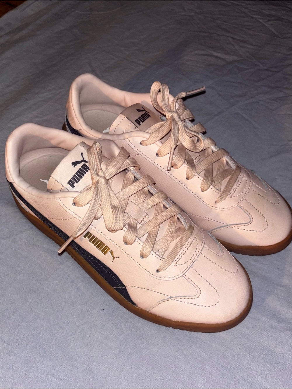 Puma Pink Leather Low-Top Sneakers with Navy Accent